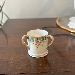 Vintage Nippon Mini Floral Triple Handle Cup *minor chip Hand Painted